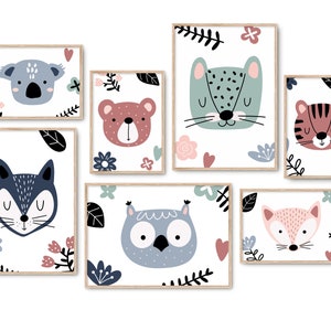 Poster Set Kinder | Bilder Set Tiere |  Wandbilder Kinderzimmer Baby Katze Löwe Jungen Mädchen  | Hyggelig Home Posterset ohne Rahmen