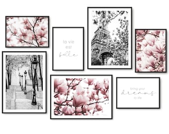 Set di poster Primavera | Immagini impostate rosa | Quadri murali soggiorno decorazione camera da letto corridoio | Set di poster Hyggelig Home senza e con cornice