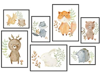 Poster set children | Picture set Scandinavian | Wall pictures children's room baby animals watercolor | Hyggelig Home poster set without frame