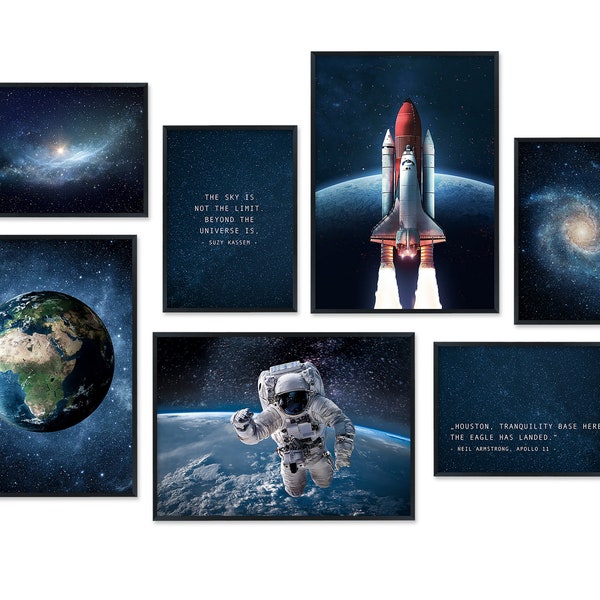 Poster Set Weltall | Bilder Set Weltraum | Wandbilder Space Planeten Wohnzimmer Kinderzimmer Kinder | Hyggelig Home Posterset ohne Rahmen