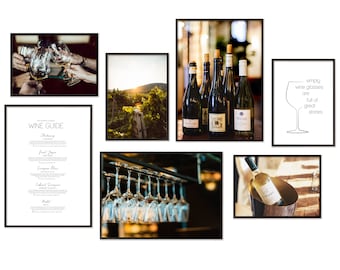 Set poster cucina | Immagini Set Vino | Immagini da parete Vino Cucina Poster Decorazione Bicchiere di vino Bottiglia di vino | Set di poster Hyggelig Home senza cornice