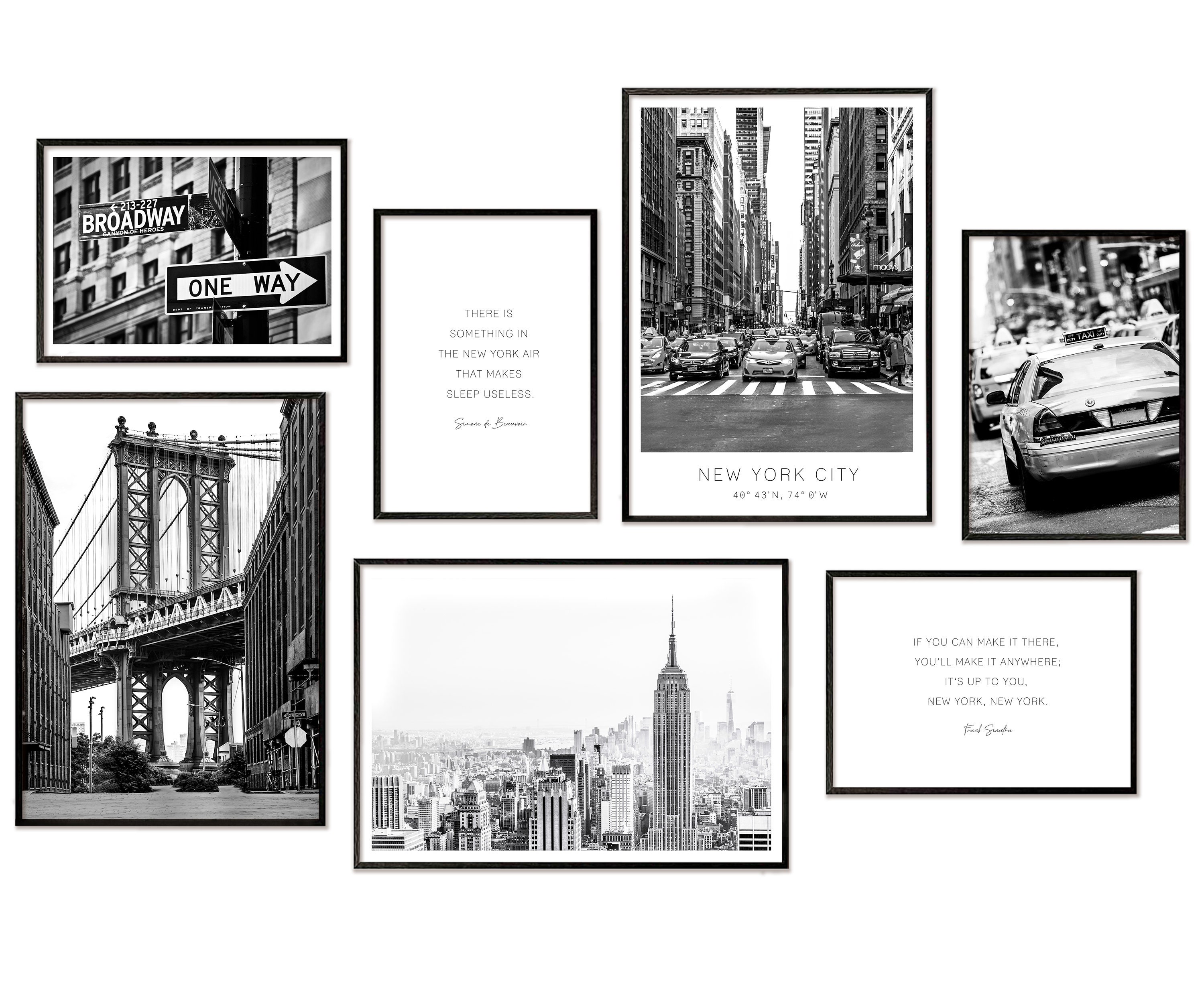 Poster Set New York | Picture Set NYC | Wall Pictures Travel USA Black and White Office Living Room | Hyggelig Home Poster Set with and without Frame