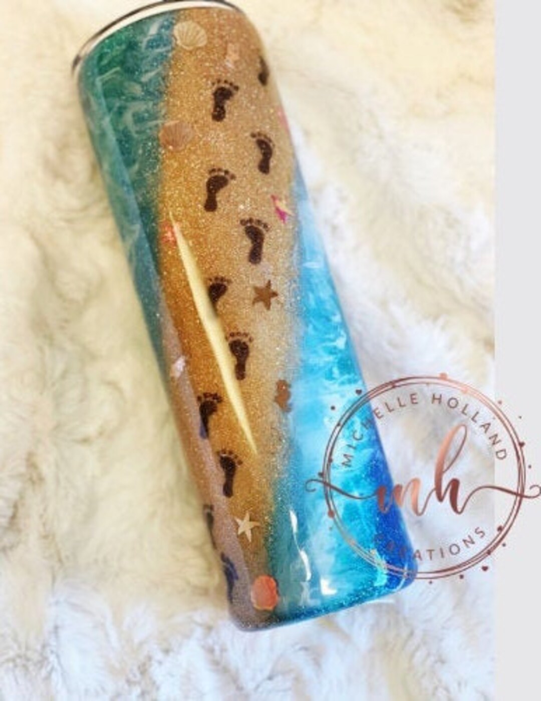 Footprints in the Sand Ocean Tumbler/glitter Tumbler/epoxy Tumbler