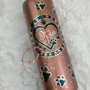 Glitter Tumbler/Dog Mom Tumbler/Rose Gold Tumbler/Customizable Tumbler/ Paw Print Tumbler/Glitter Epoxy Cup/Personalized Gift/Gift for Her