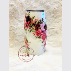 Floral burgundy tumbler/Glitter tumbler