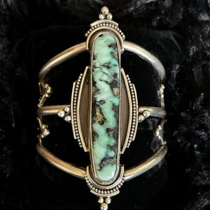 Angle Wing Varacite Statement Cuff Bracelet- Handmade - Sterling Silver - 5.5” round with 1” opening