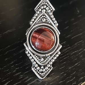 Red Tigers Eye Sterling Silver Statement Ring - Handmade- Size 7.5