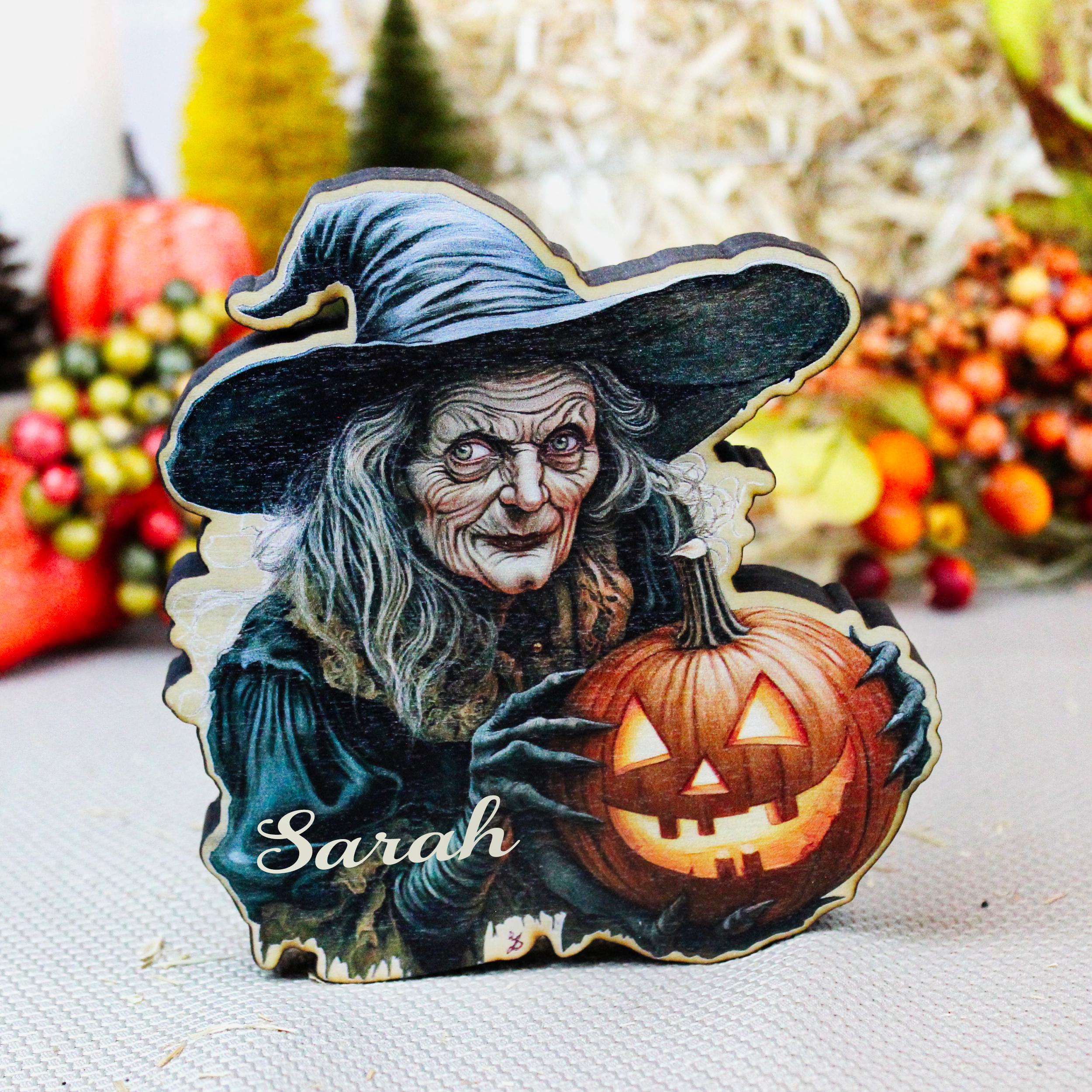 Scary Witch Shelf Sitter, She’s the Halloween You Grew Up With, Personalized Decor, Custom Fall Decoration, Tiered Trays. Mantels  & Shelves