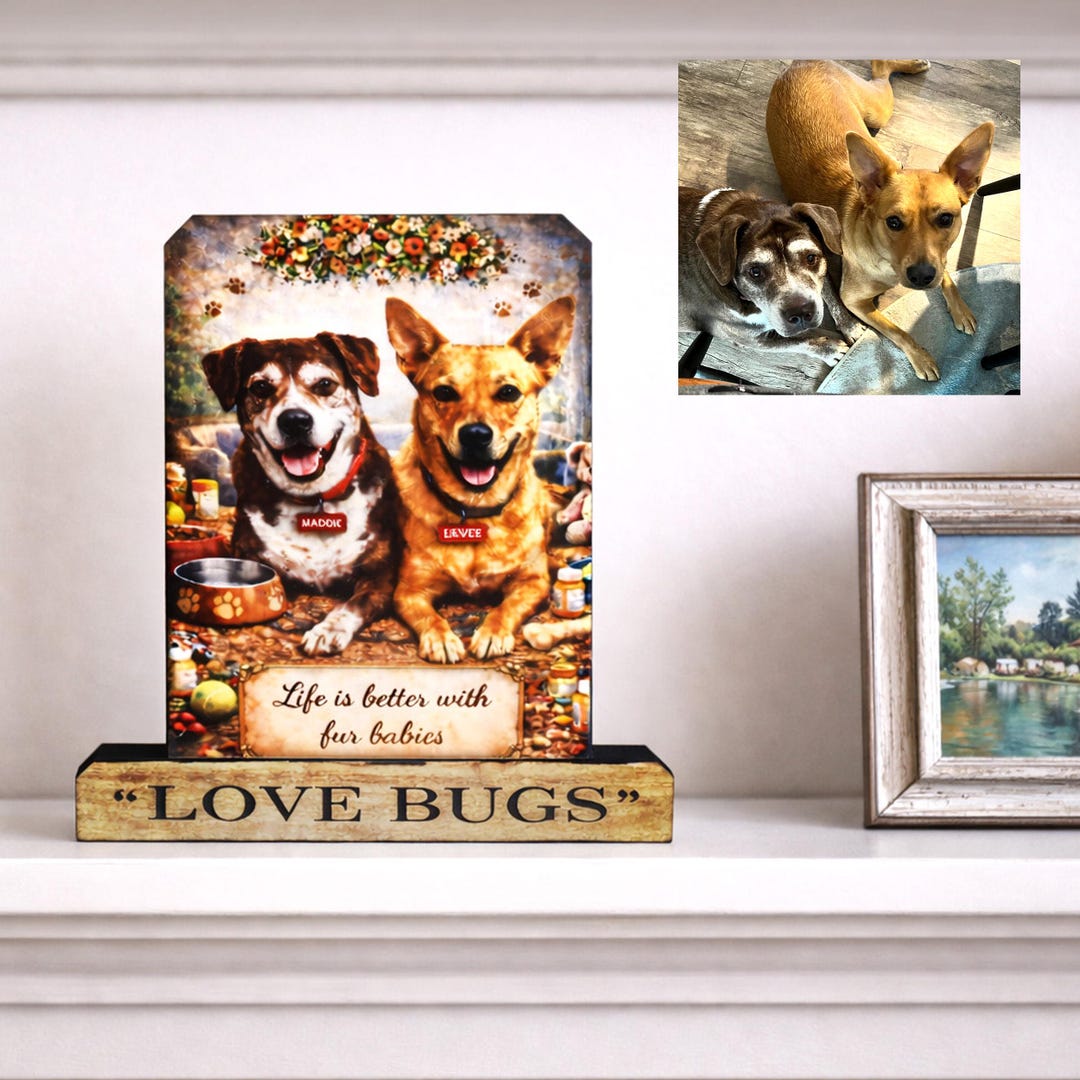 Custom Pet Photo Shelf Sitter – Personalized Name Base, Dog/cat Mantel ...