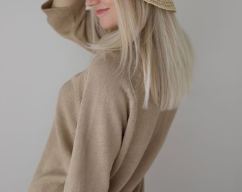 Oversized Silk and Linen sweater in sand beige colour, 3/4 quarter sleeves