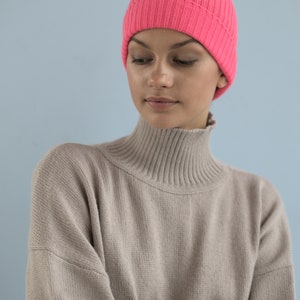 Hand-Loomed Merino Wool Slouchy Beanie: Pink Fluo Neon
