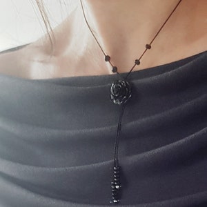 Black rose necklace, polymer clay jewellery, natural silk cord necklace, choker style necklace, gift for her, bridesmaid’s gift