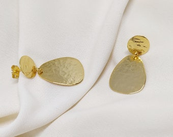 Hammered / Slate / Matte Texture Pebble Shape Earring in 24K Fine Gold Minimalist and Elegant - DIANA