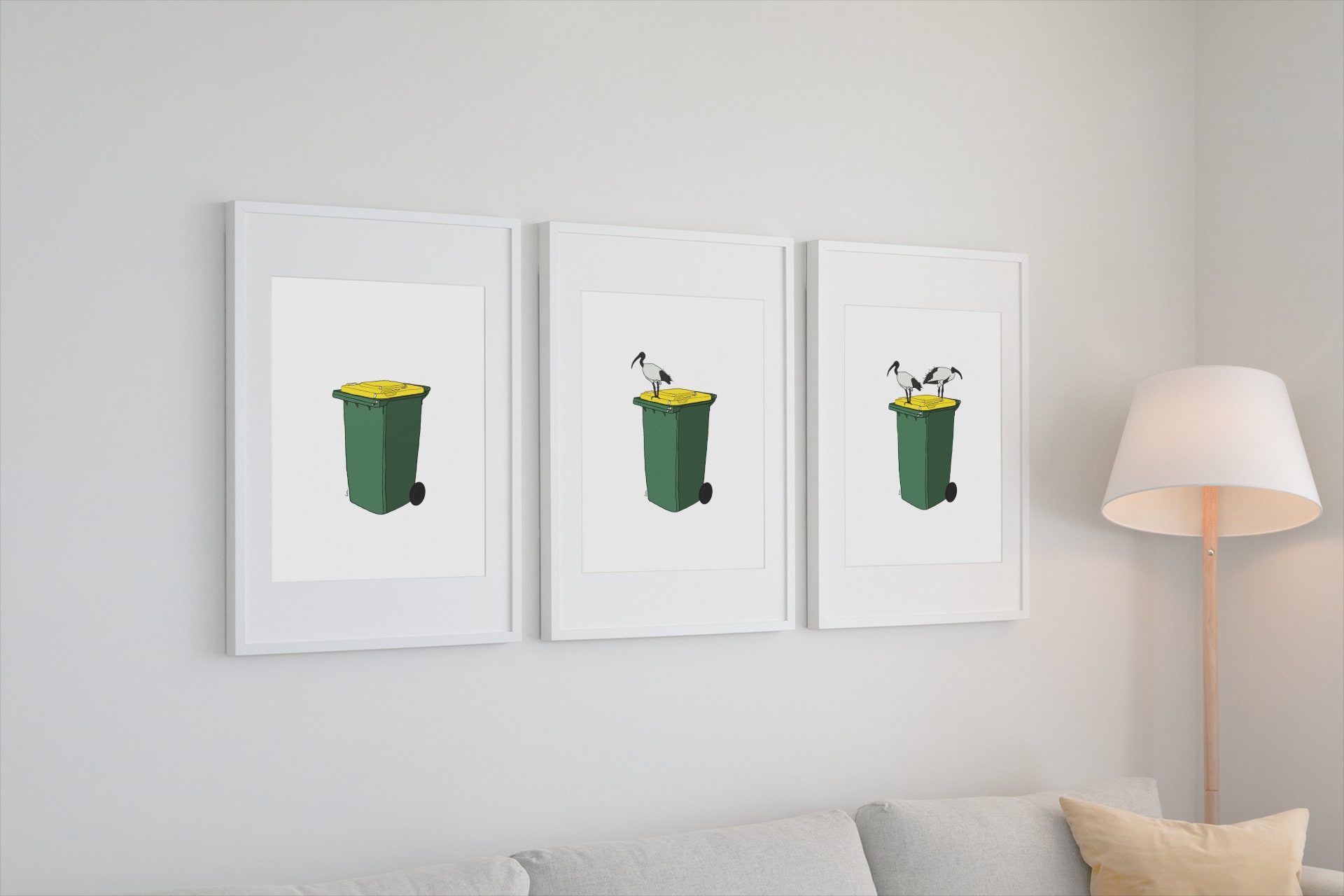 The Bin Chicken Series - Yellow (Set of 3) | Digital Print File | Illustration | Print | Home Decor | Aussie | Australian