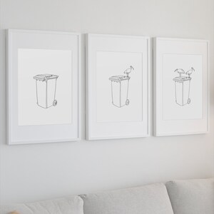 The Bin Chicken Series (Black & White) (Set of 3) | Digital Print File | Illustration | Print | Home Decor | Aussie | Australian