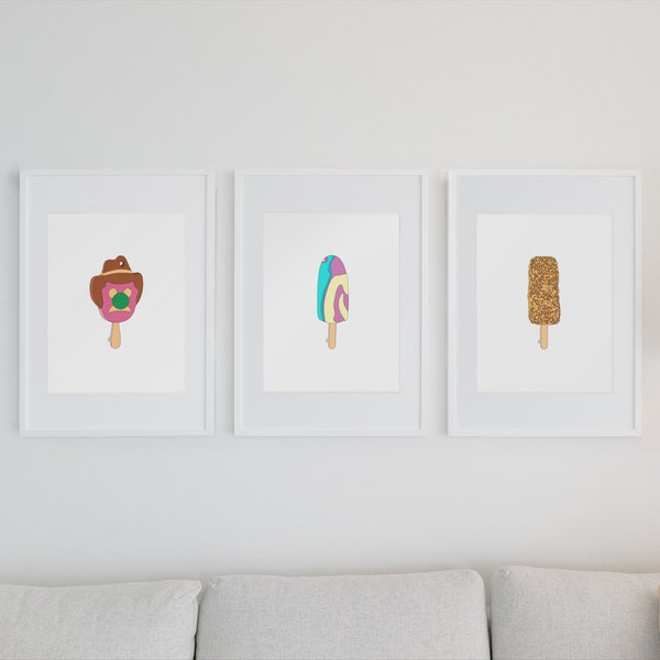 Ice Cream Series (Set of 3) | Digital Print File | Illustration | Home Decor | Aussie | Australian | Bubble O'Bill | Paddlepop | Gaytime