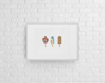 Ice Cream Trio | Digital Print File | Illustration | Print | Home Decor | Aussie | Australian | Bubble O&#39;Bill | Paddlepop | Gaytime