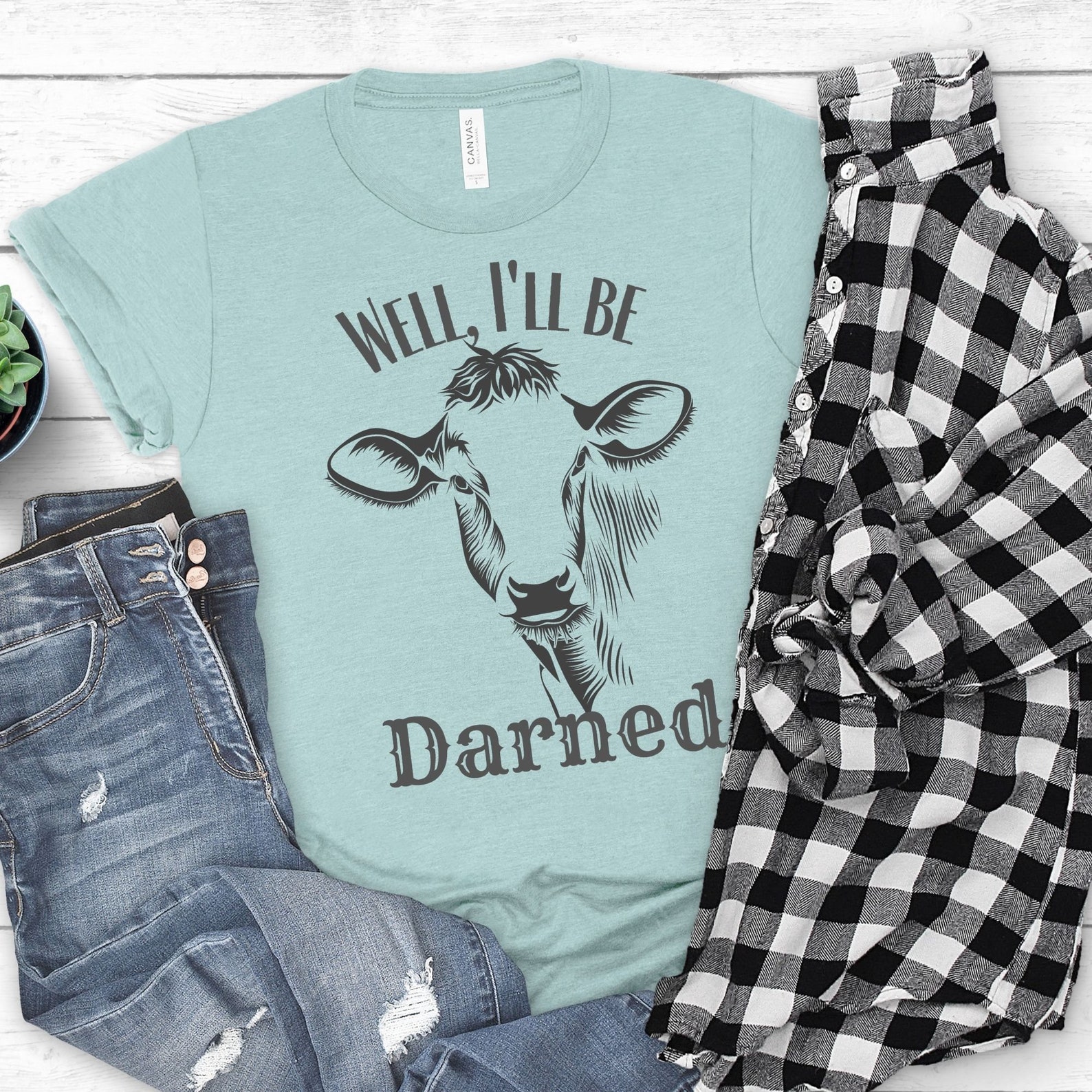 Well I'll Be Darned Tee Funny Cow T-Shirt Shirt with | Etsy
