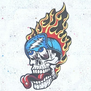 Pschobilly, Psychedelic, flaming skull, Grateful dead, Suicidal Tendencies inspired patch