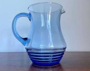 Vintage blue glass jug | Art Deco pitcher | glassware