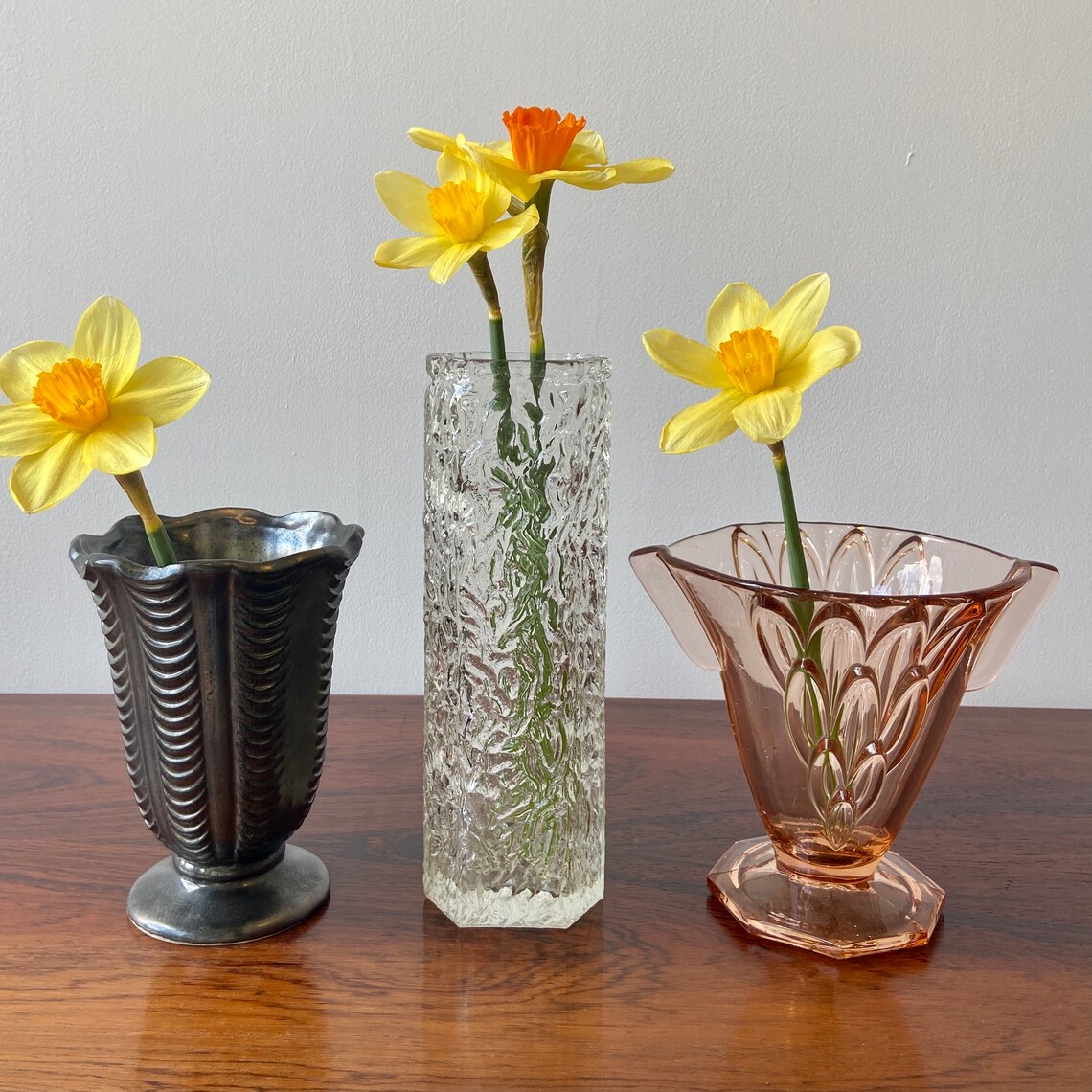 Vintage Pink Glass Fan Vase Art Deco Cut Glass Etsy UK