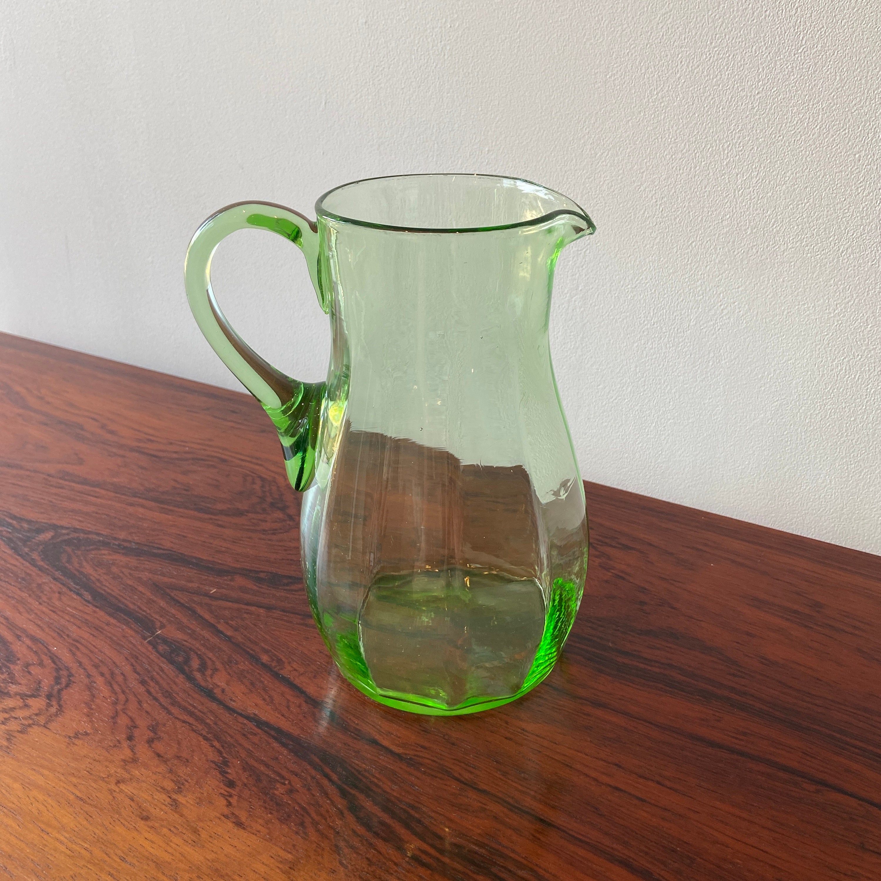 Vintage Green Glass Jug Mid Century Vase Etsy