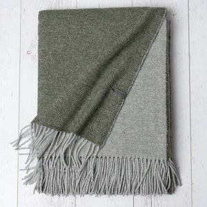 Merino wool throw blanket, Reversible, Various colours, With fringes, Wool spread, Wool plaid, Cozy gift