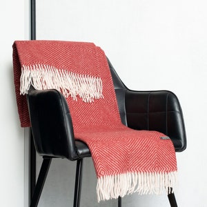 Red Merino Wool Throw Blanket: Soft Wool Bedspread (79 x 55&quot; with fringes)