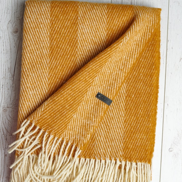 Mustard-Striped Navy Wool Blanket main image 1