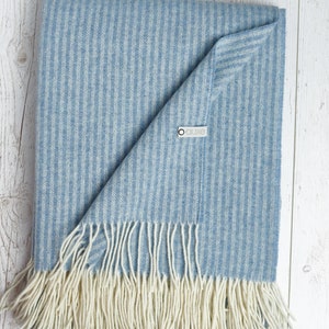 Merino throw blanket with cashmere, Soft, Beige, Wool plaid, Organic gift Blue