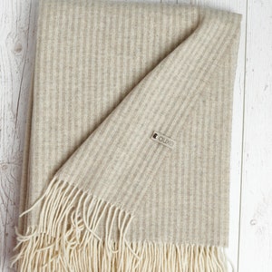 Merino throw blanket with cashmere, Soft, Beige, Wool plaid, Organic gift Beige