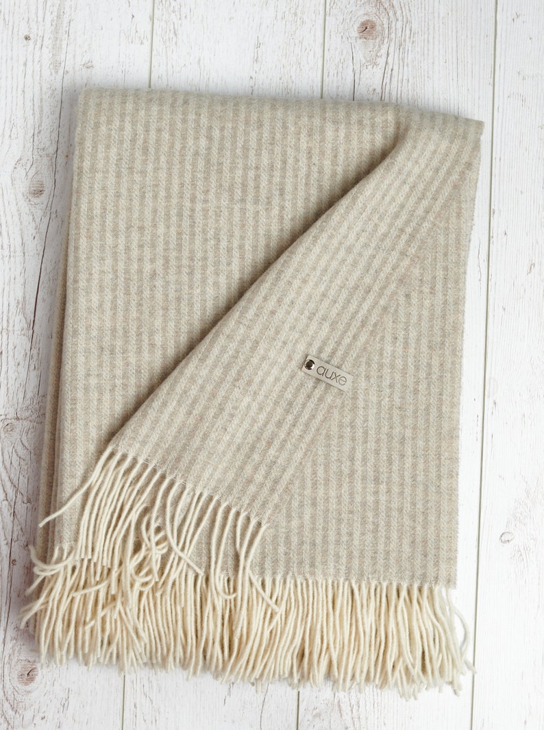 Merino throw blanket with cashmere, Soft, Beige, Wool plaid, Organic gift Beige