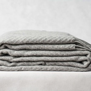 Organic merino wool blanket, Merino wool plaid in light gray