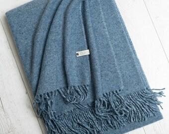 Merino throw blanket, Blue color, Woolen plaid, Eco gift, Soft blanket