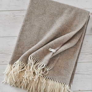 Extra quality merino wool throw blanket with cashmere, Brown with fringes, Wool Bedspread, Wool plaid, Eco, organic gift