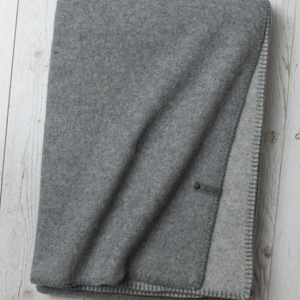 Merino wool blanket, Double sided, Dark grey and light grey colours, Warm, soft blanket, Reversible bed cover