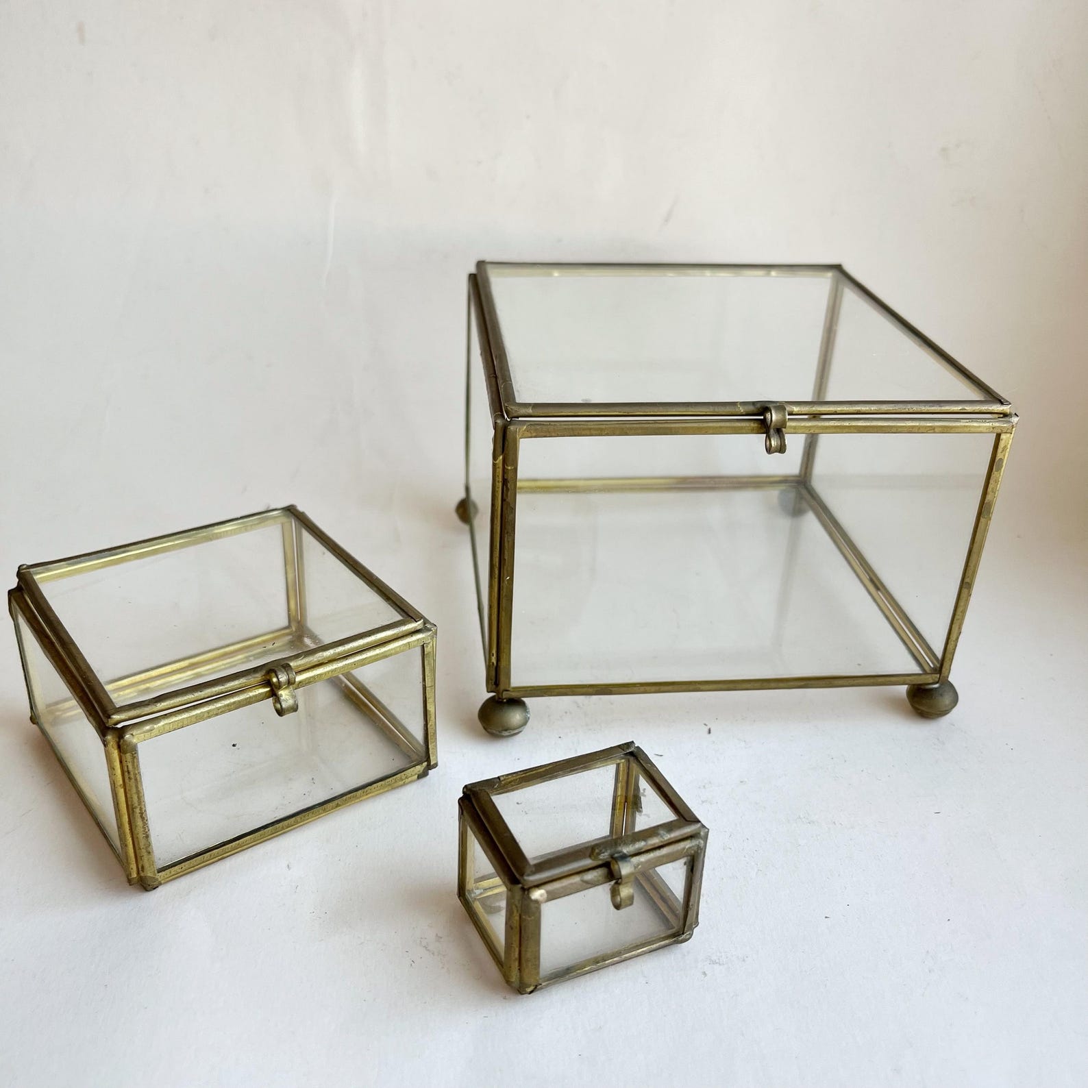 Small Glass Box Design Three Vintage Brass and Glass Box. Vintage Brass/glass Box. Small Glass ...