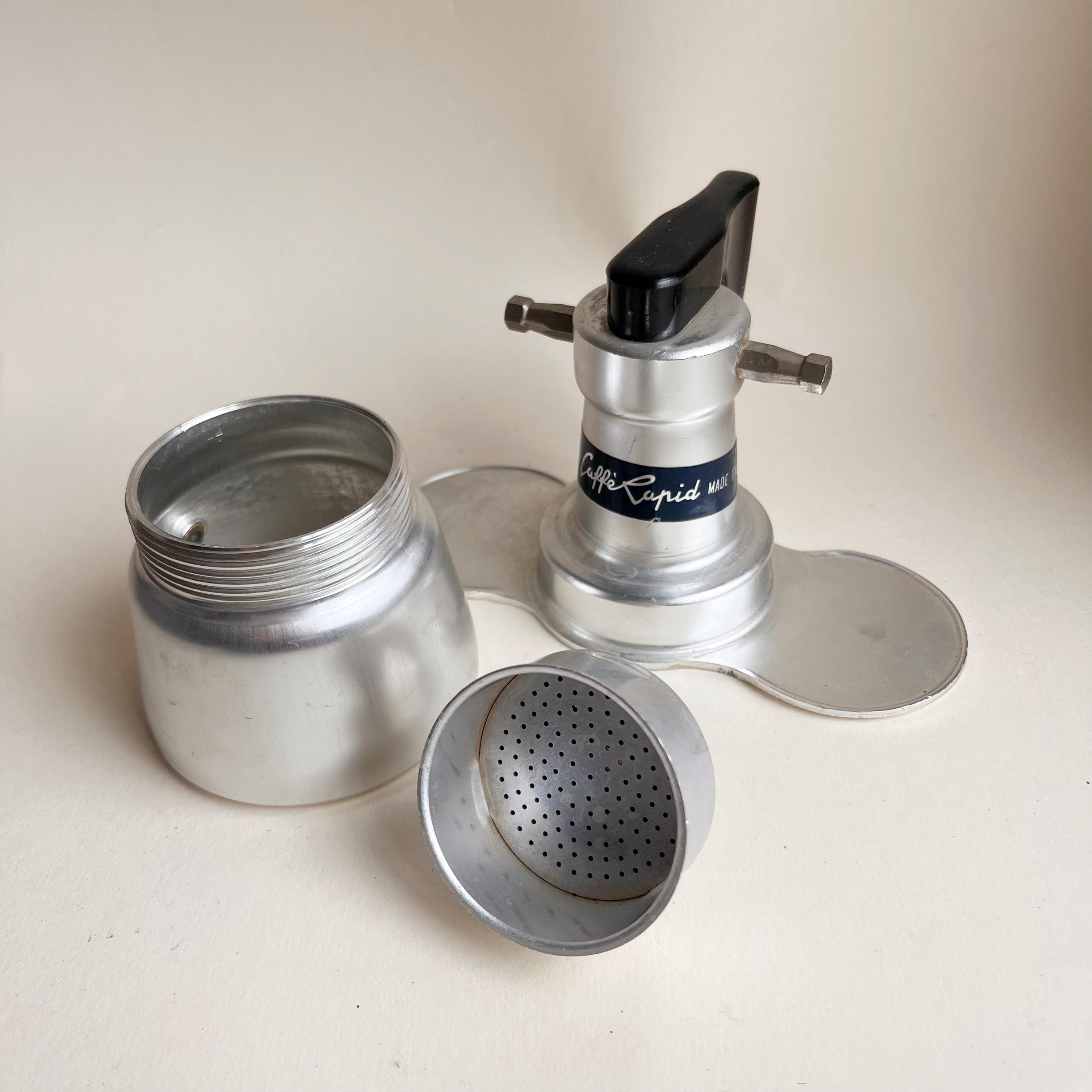 Vintage Stovetop Moka Pot in Pure 995 Aluminum and Bakelite