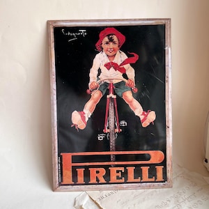 Réplica del cartel publicitario de Pirelli. Cartel metálico.