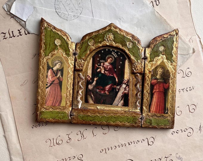 Small Florentine Triptych With Image of the Madonna of Pompeii. Sacred ...
