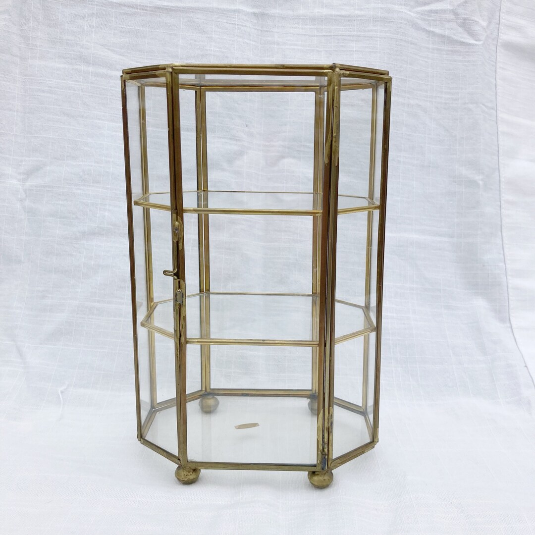 Vintage Brass and Glass Curio Miniatures, Trinket Display Case