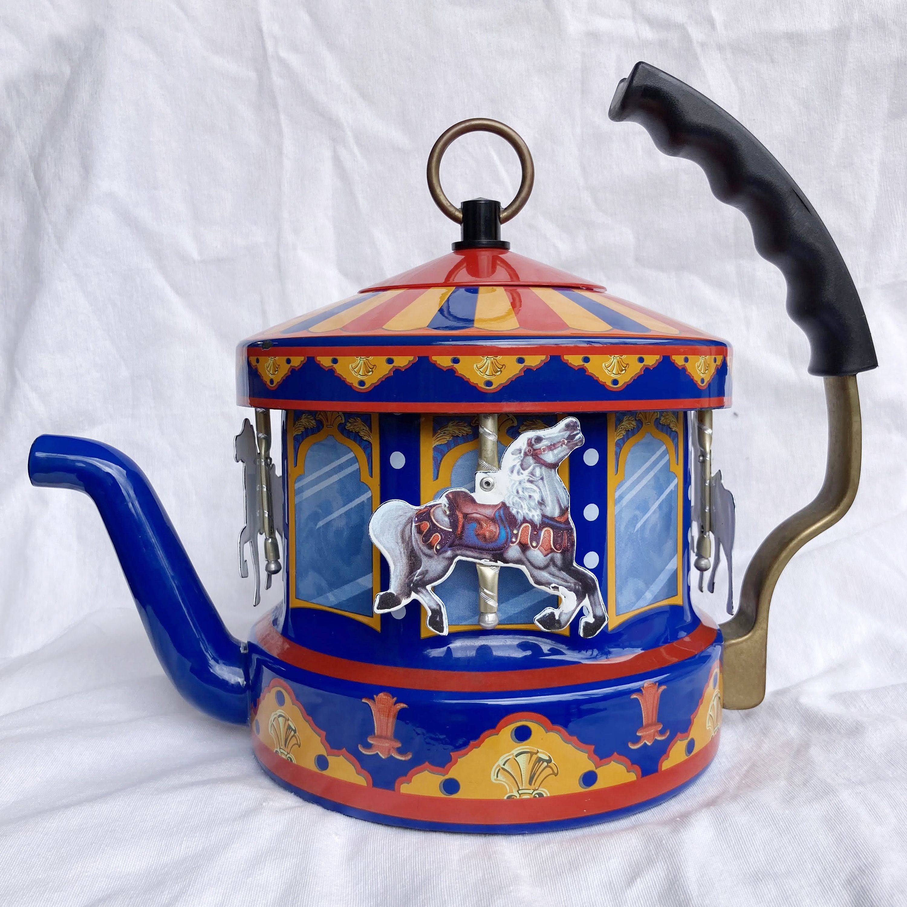 Large Vintage Kettle by Kamenstein Carousel World of Motion Etsy