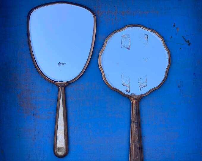 Pair of Brass Hand Mirrors. Vintage Hand Mirror. Vintage Props. Hand