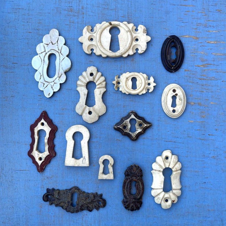 Set of 13 Door Escutcheons. Antique Door Escutcheons.skeleton Key Hole ...