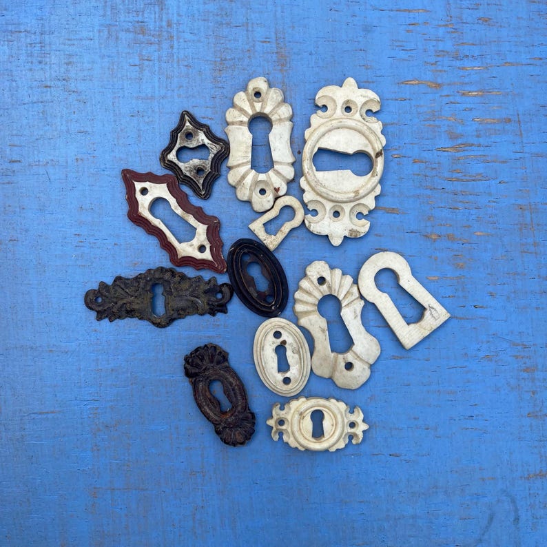 Set of 13 Door Escutcheons. Antique Door Escutcheons.skeleton Key Hole ...