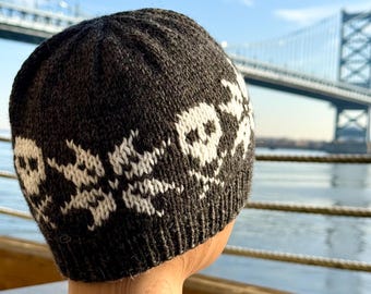 Stranded Colorwork Hat Knitting Pattern | Snowflake & Skull Beanie | Worsted Weight