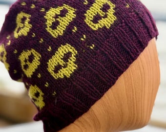 Skull Beanie Knitting Pattern: Stranded Colorwork Design (PDF)