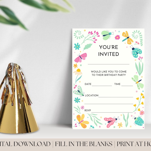 Printable Birthday Invitation | Blank Invitation | Instant Download | Fill-In-The-Blanks Invitation | Print At Home Invite