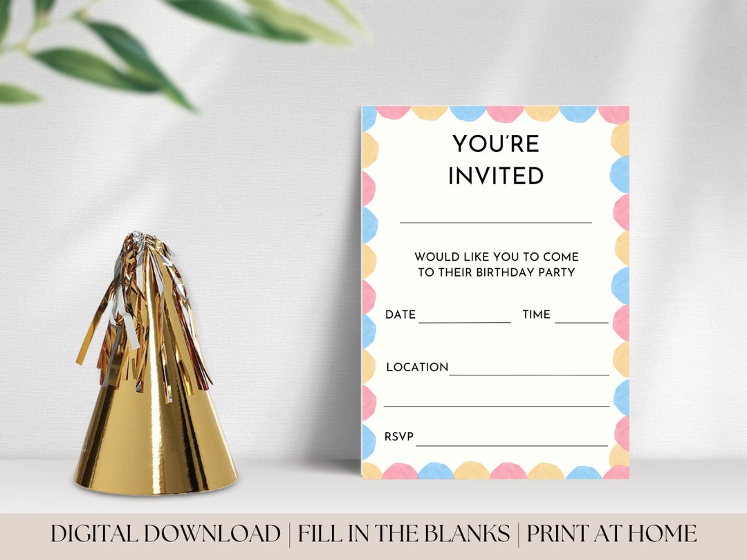 Printable Birthday Invitation Blank Invitation Instant - Etsy