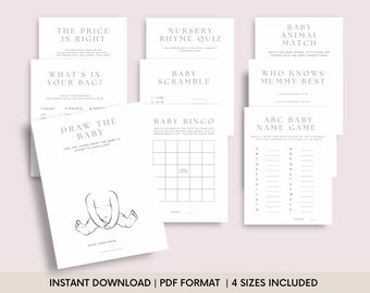 Baby Shower Games Bundle | Gender Reveal Party | Printable Games | Minimal Baby Shower | Printable Baby Shower Games | Instant Download